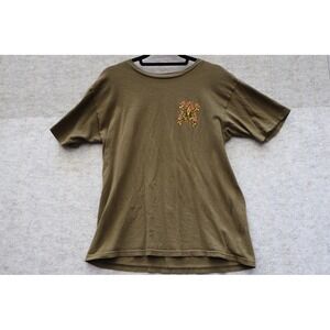 Volcom Stone Company Mens Olive Green Flaming Skull Graphic T-Shirt Size Medium